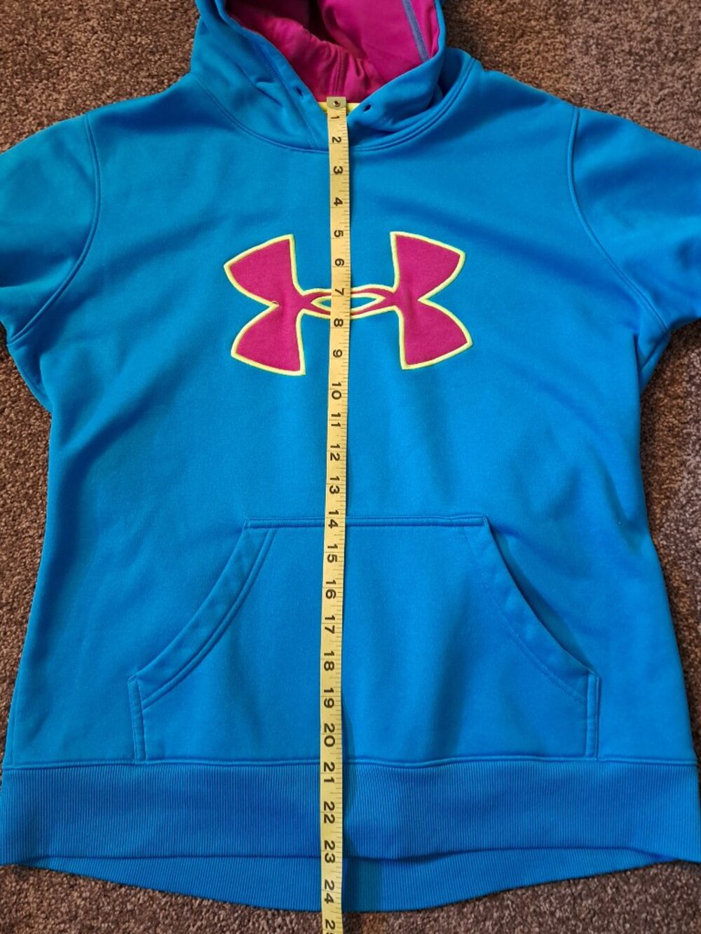 Under Armour Storm turquoise fleece-lined hooded sweatshirt w/ pink&yellow logo - Picture 6 of 6